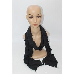 Scarf Upcycled Black Sweaters Winter Green Stitching 72" Long Handmade Boho Mens